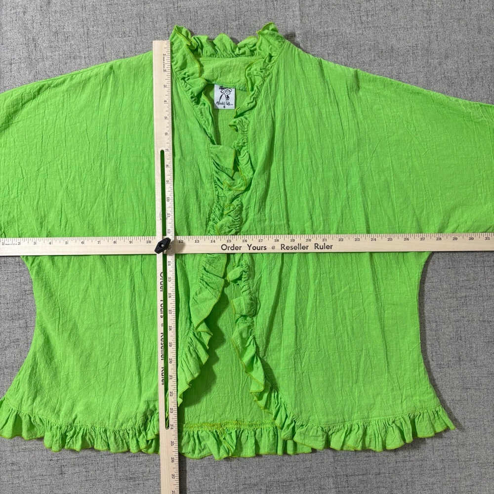 Alfredos Wife Pant Set Women Small Smocked Waist Ruffle Hem Capri Pants Green - Picture 5 of 13